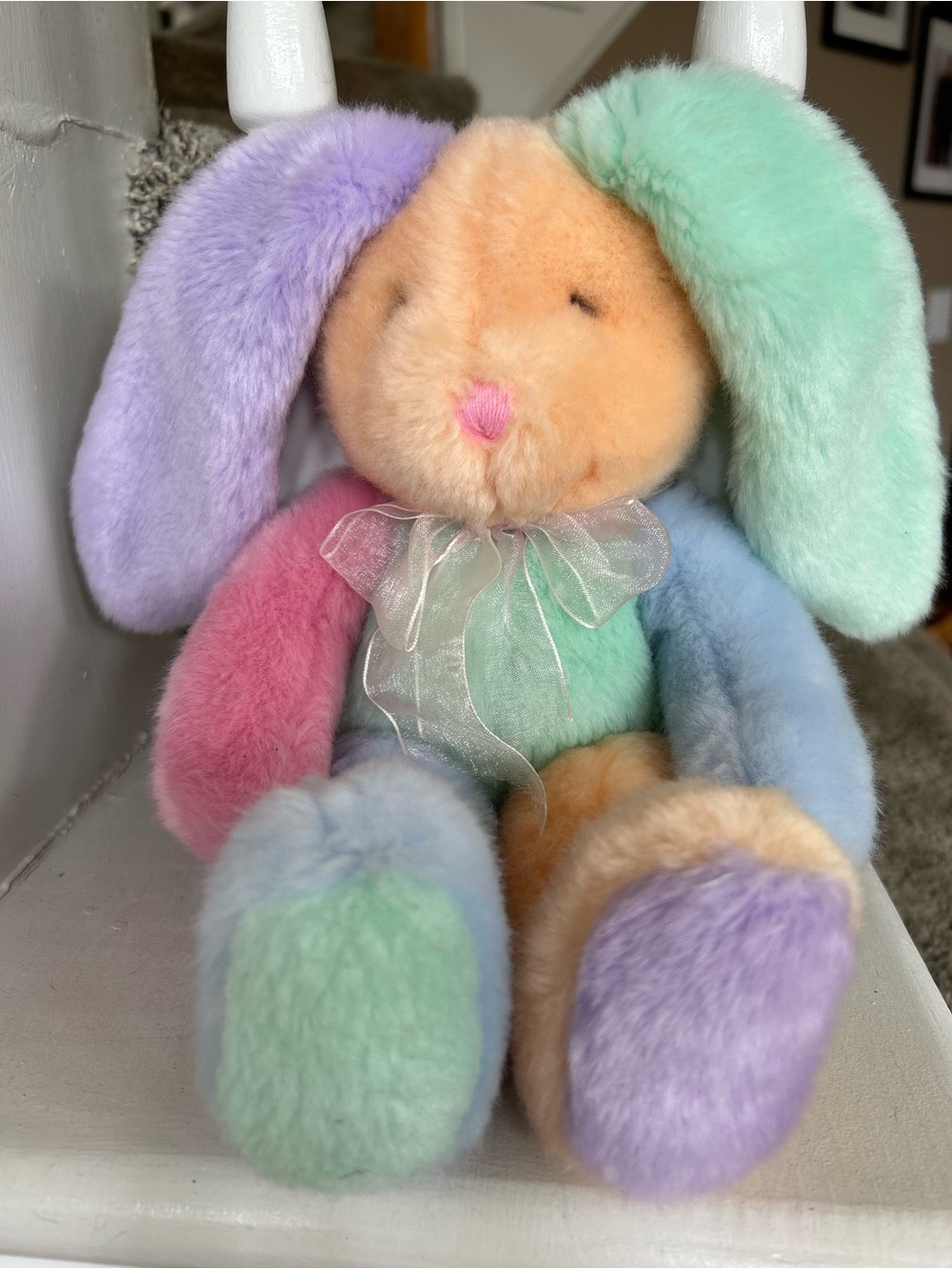 Vintage Bestever Spring Mist Pastel Rainbow Patchwork Bunny Plush EUC 12”
